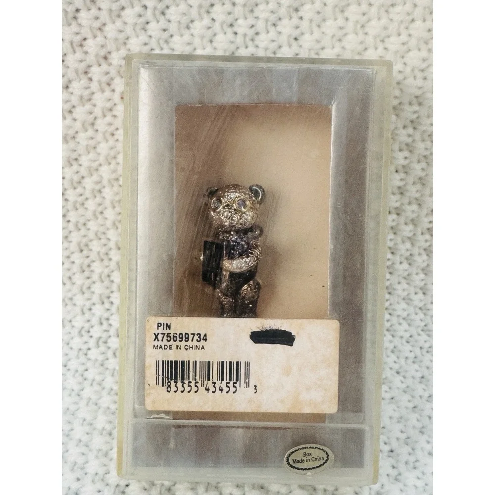 Napier Panda Teacher Bear Pin Brooch Rhinestone Enamel Math Classroom w/ Box